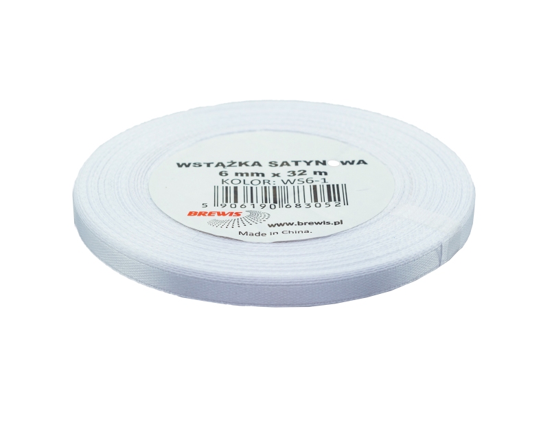 Wstążka satynowa 6mmx32m biała Brewis